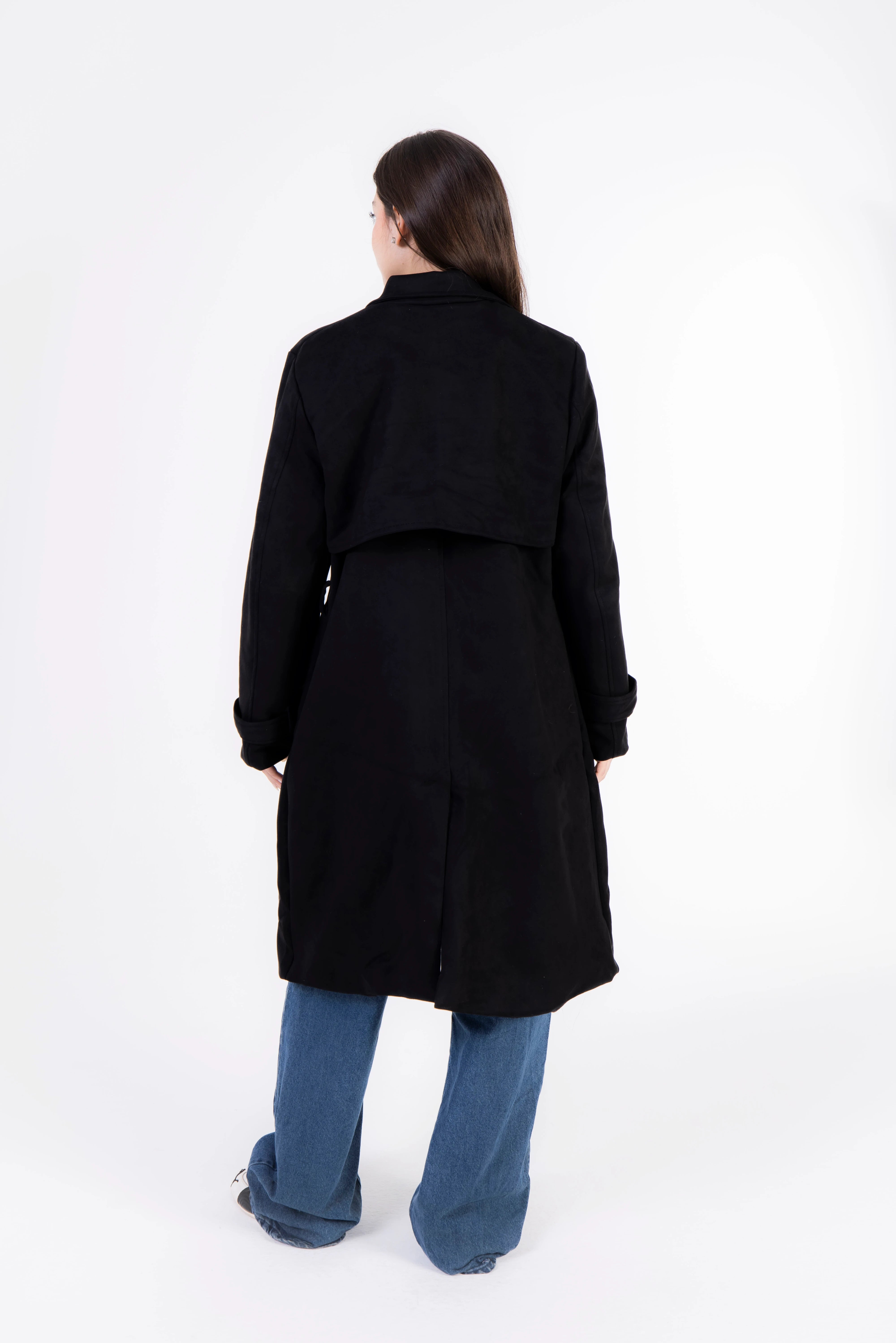 Seren Suede Trench Coat - Black