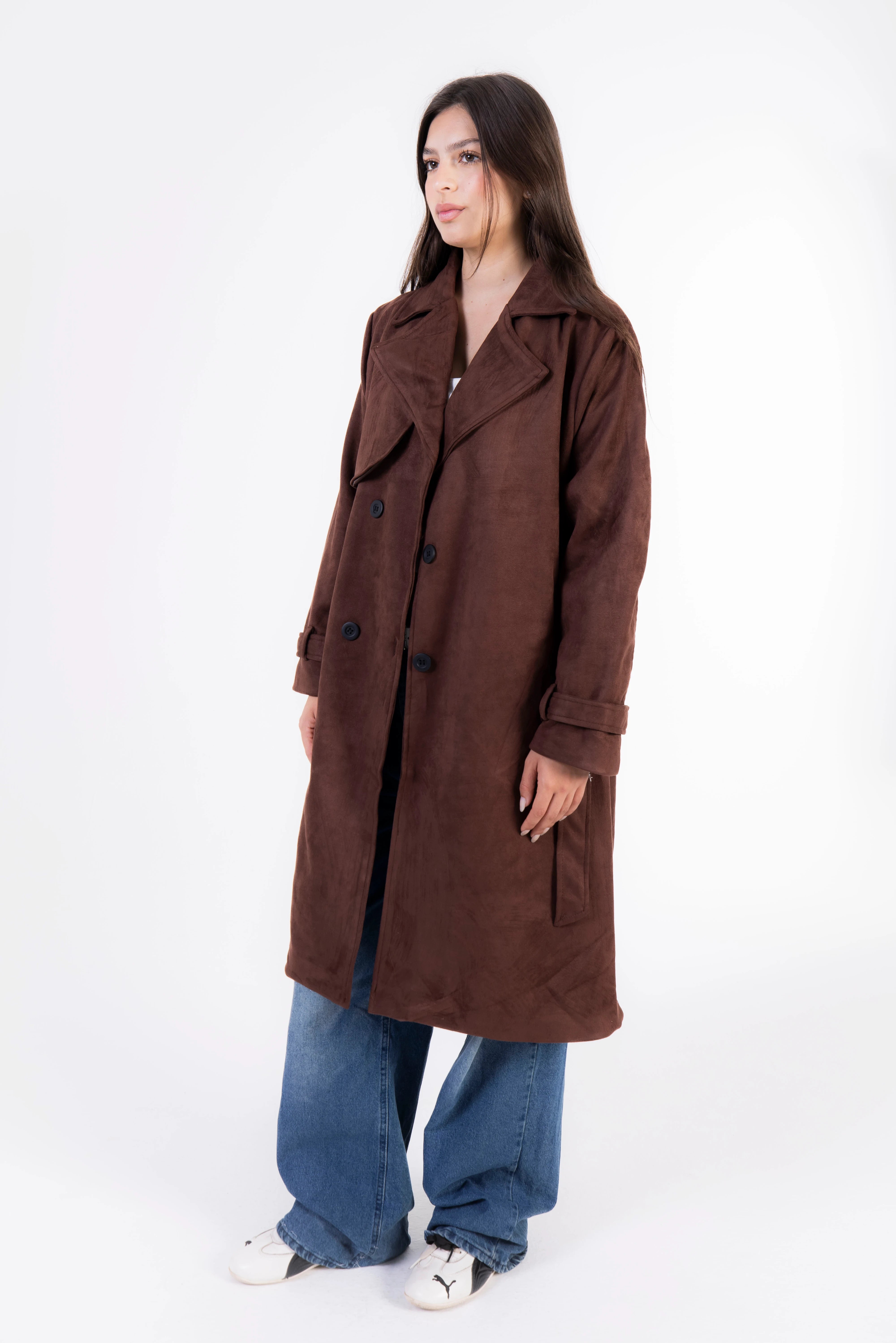Seren Suede Trench Coat - Chocolate Brown