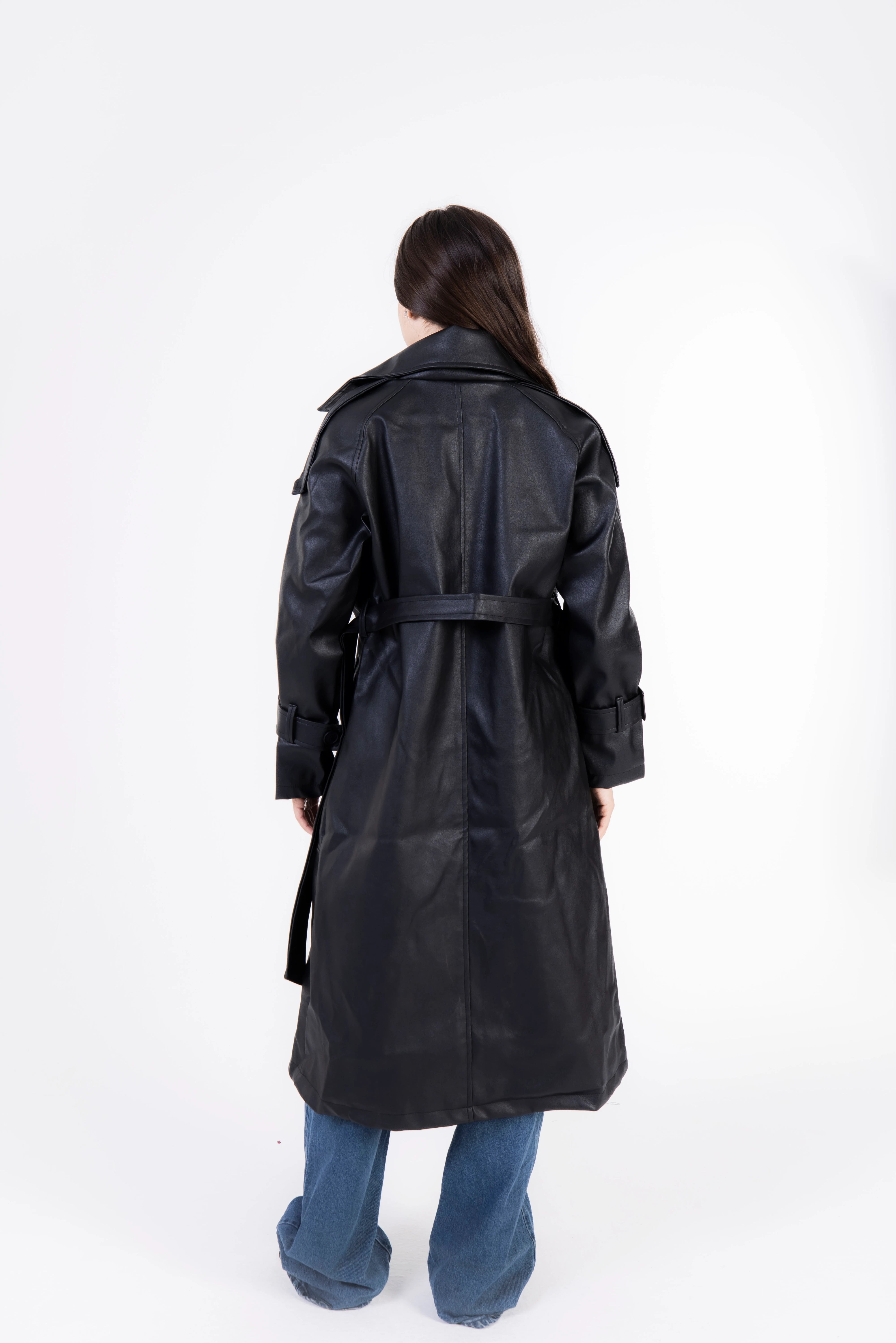 Valor Leather Trench Coat - Black
