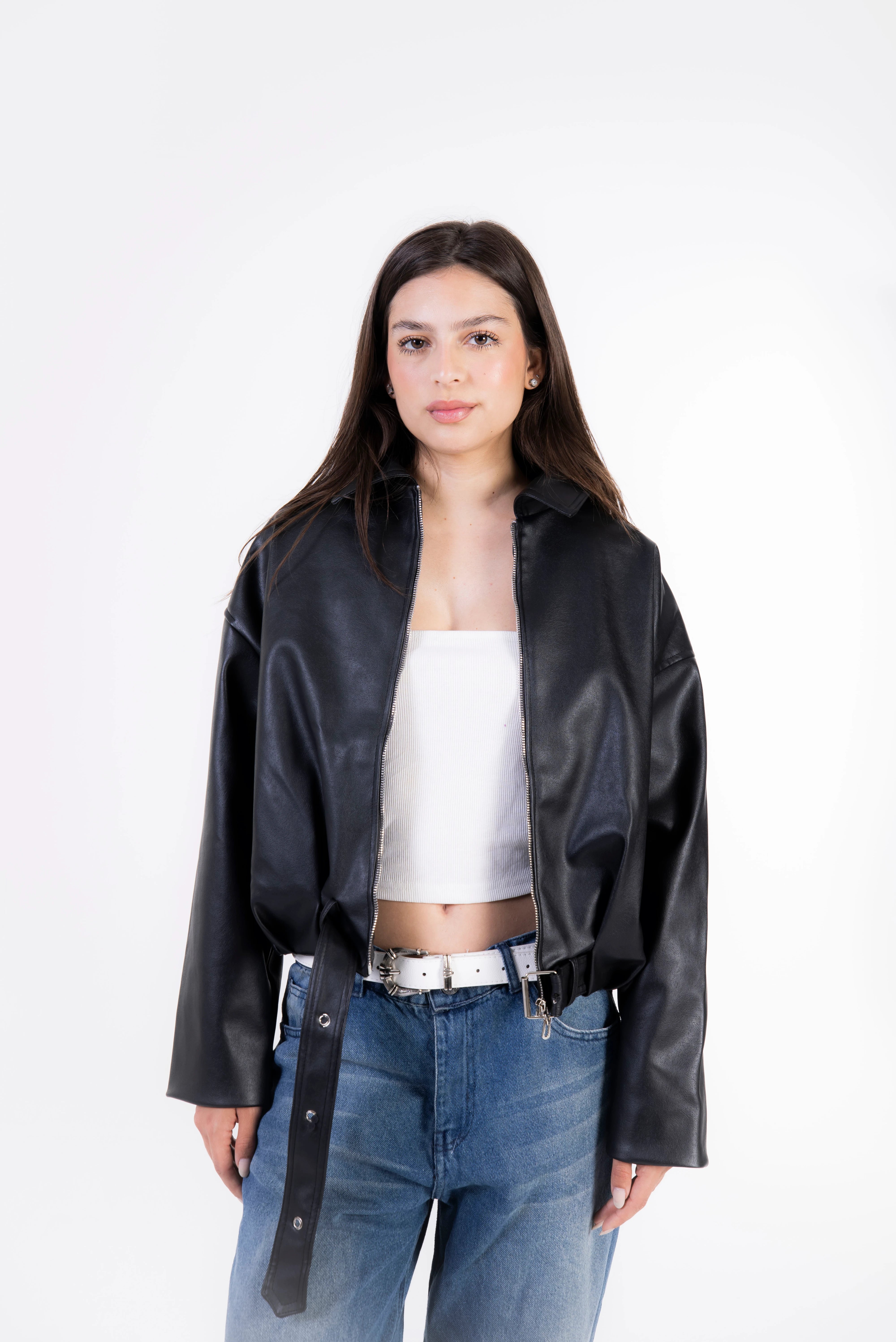 Rider Leather Zip-Up Jacket - Black