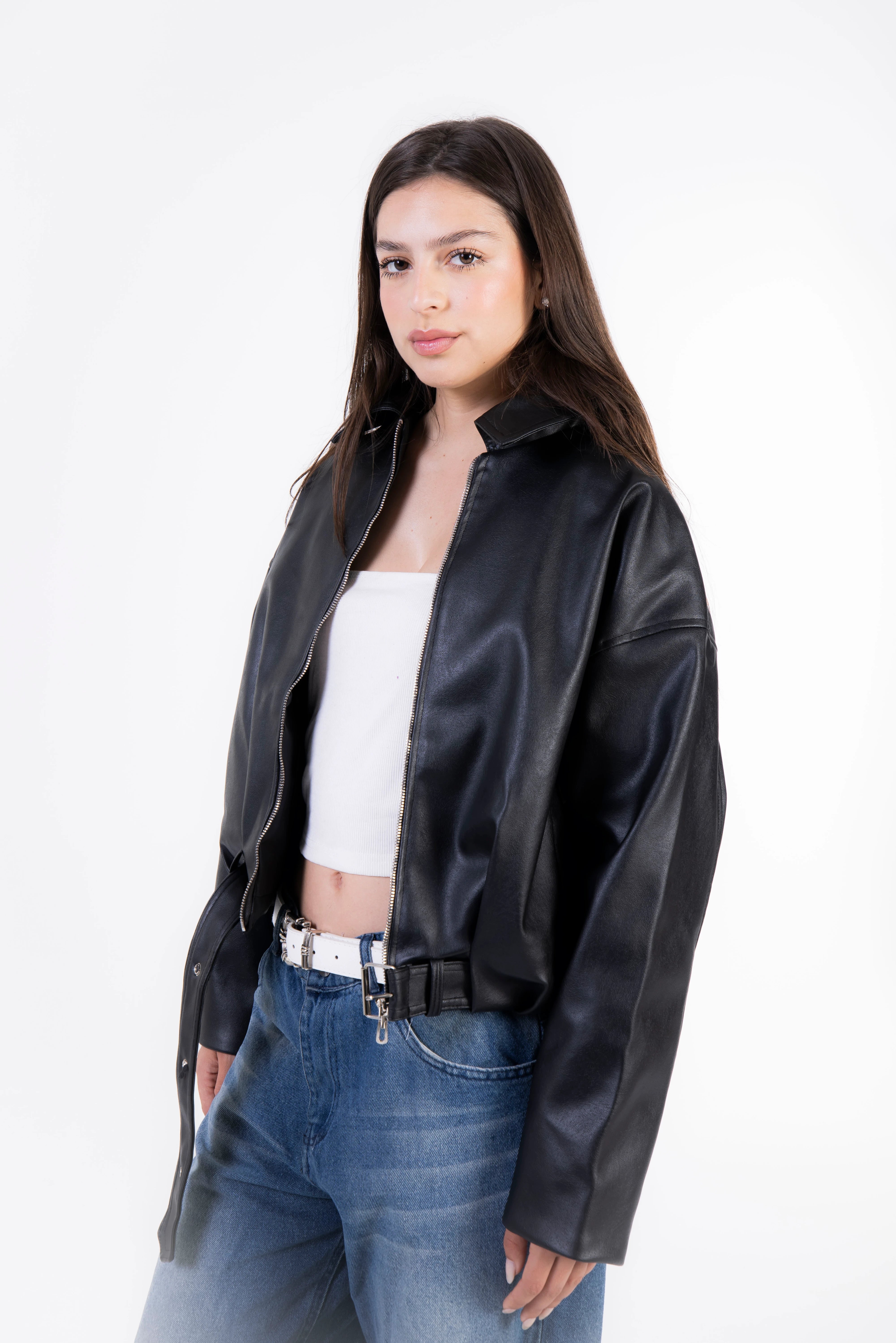 Rider Leather Zip-Up Jacket - Black