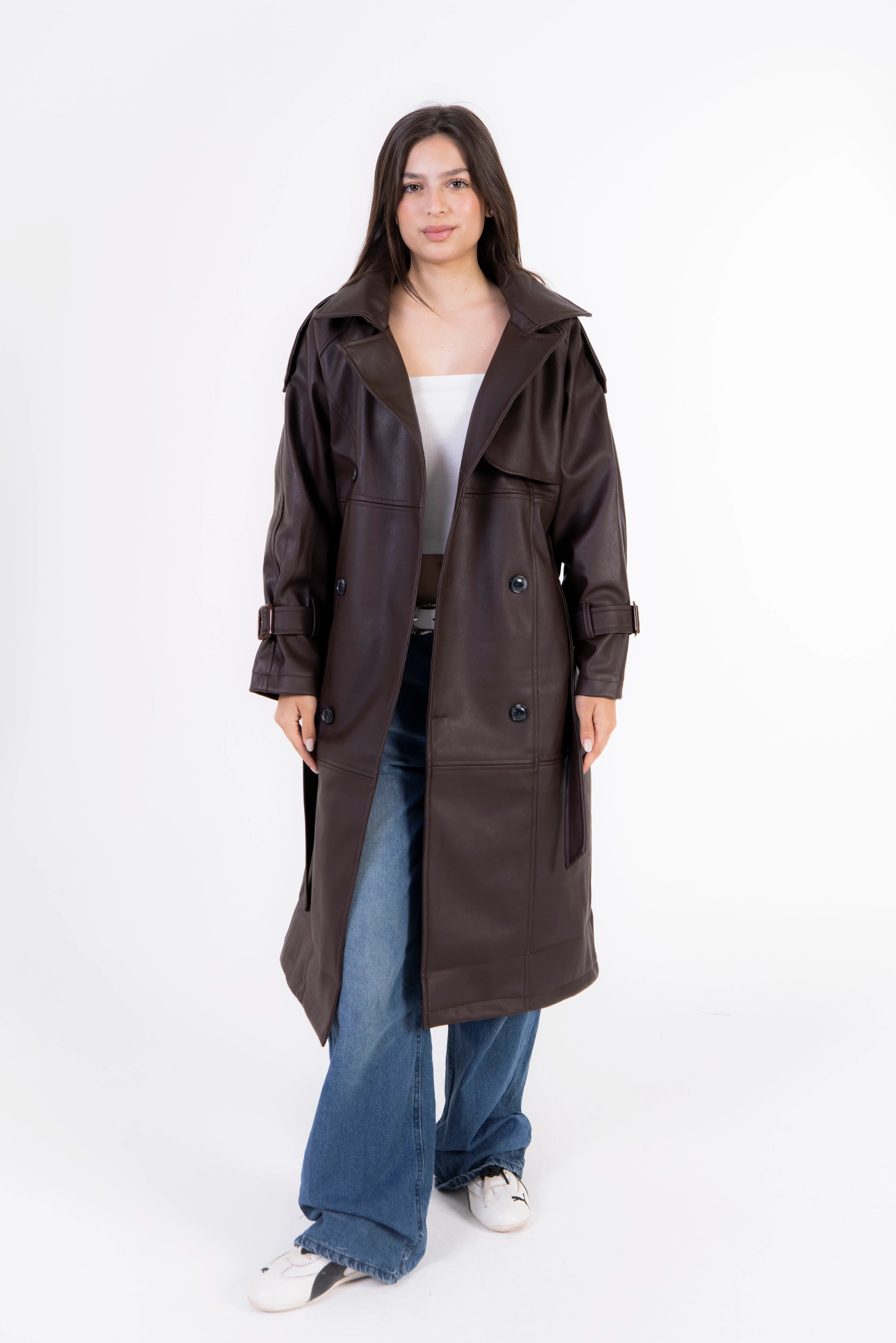 Valor Leather Trench Coat - Brown