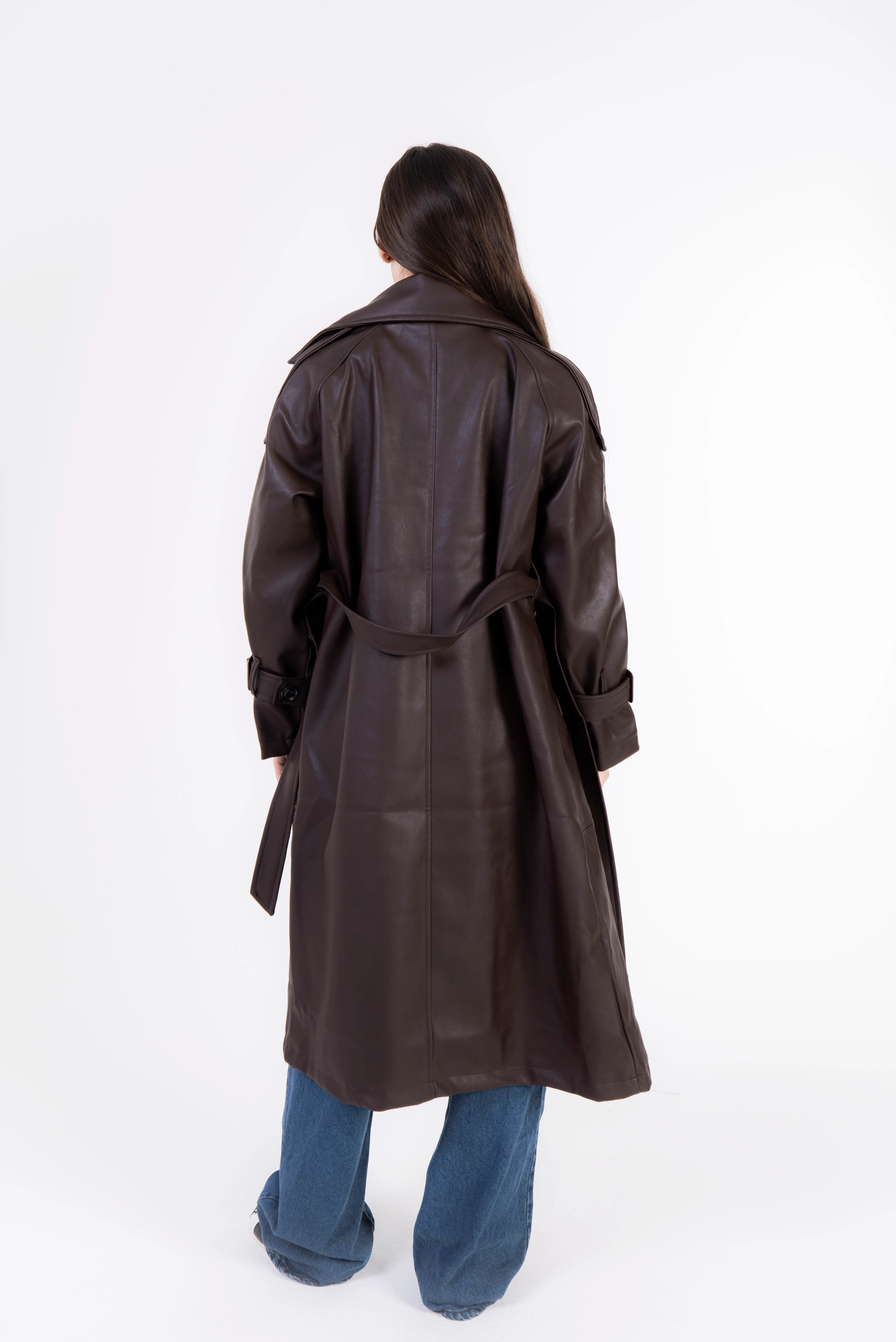 Valor Leather Trench Coat - Brown