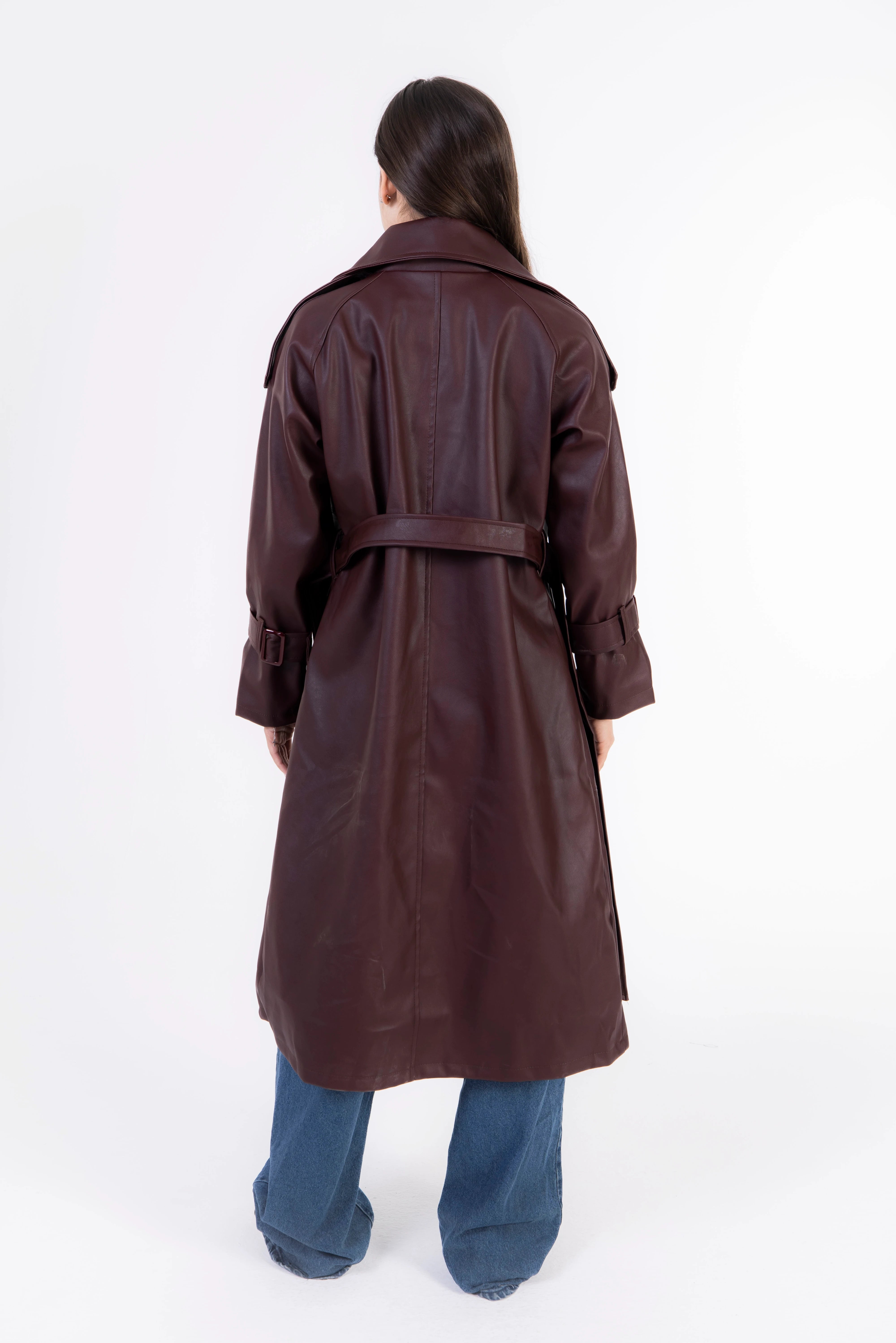 Valor Leather Trench Coat - Burgundy